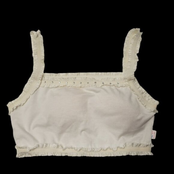 White Crop Top Sequin Bralette Padded Crop Top - Picture 2 of 12